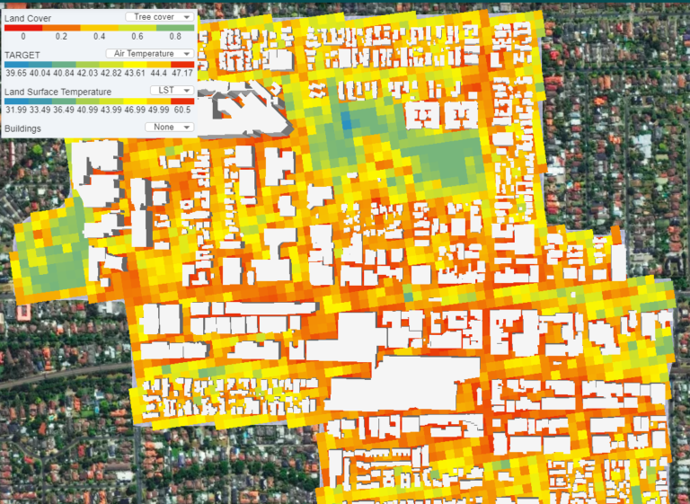 Current urban heat map of the site using the WSC Scenario Tool